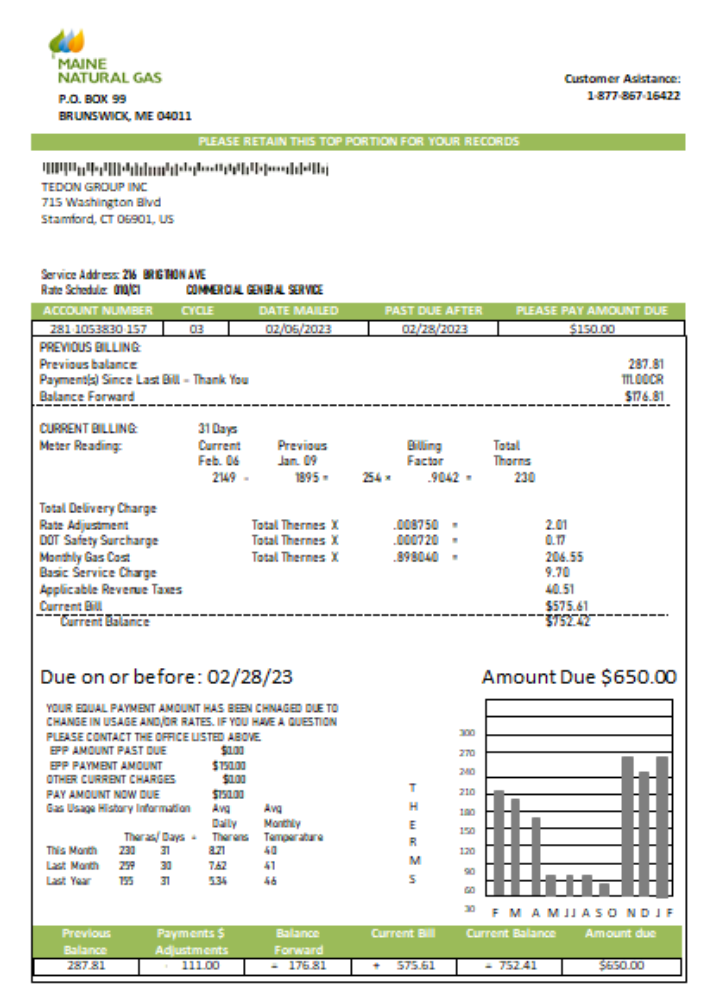 Download Maine Natural Gas Portland utility business bill,  SCR Photoshop template
